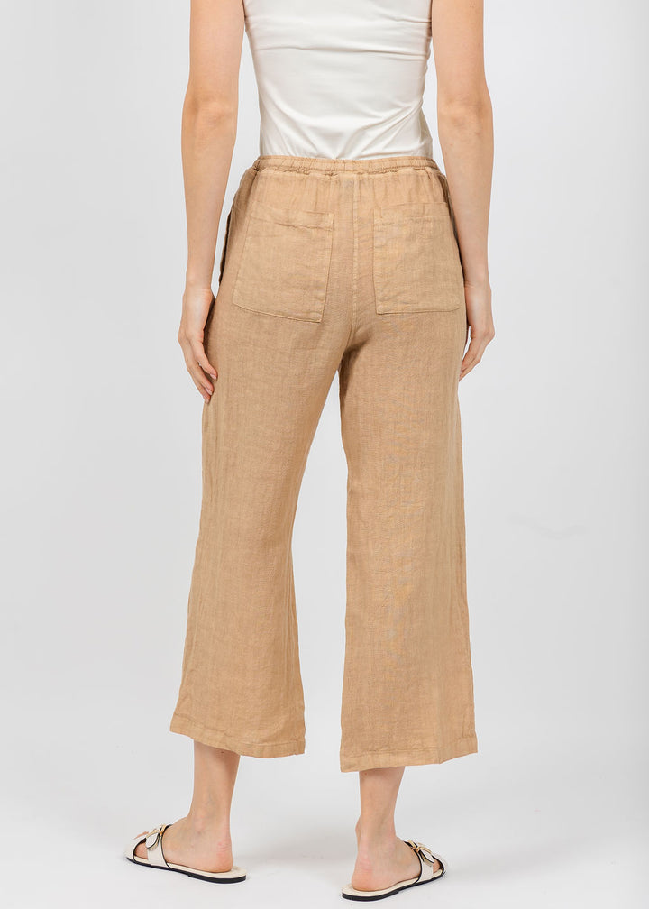 Elliott Lauren Drawstring Pull-On Crop Linen Pants in Macchiato available at Barbara Katz