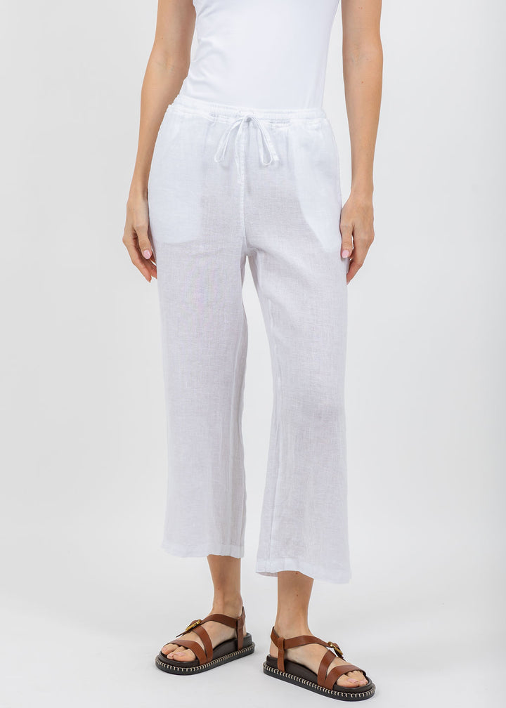 Elliott Lauren Drawstring Pull-On Crop Linen Pants in White available at Barbara Katz