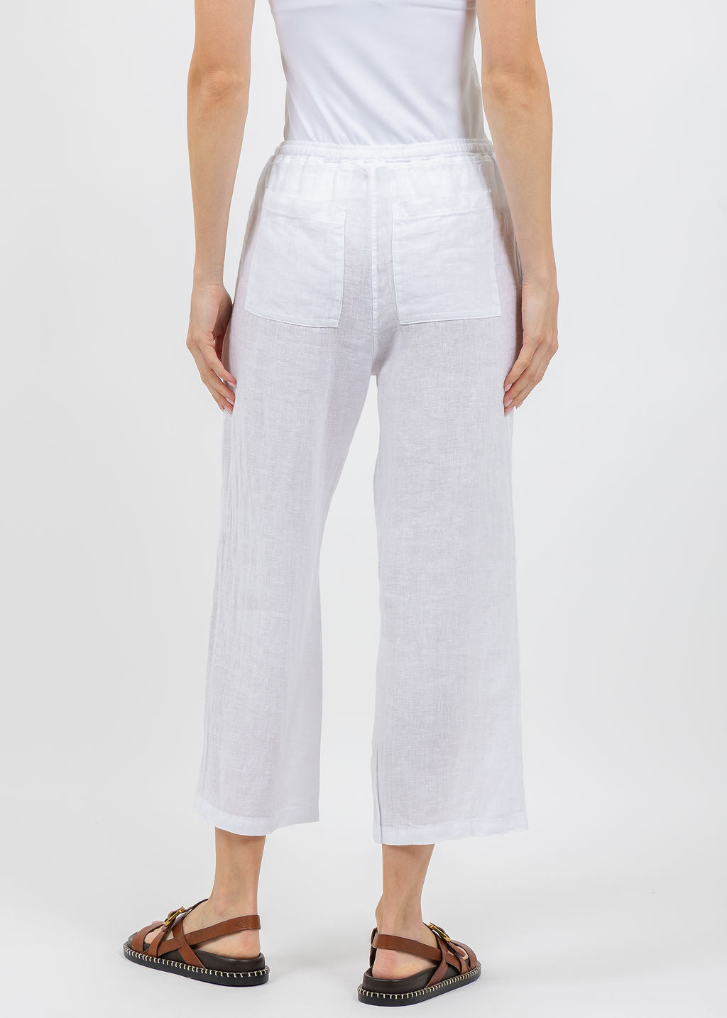 Elliott Lauren Drawstring Pull-On Crop Linen Pants in White available at Barbara Katz
