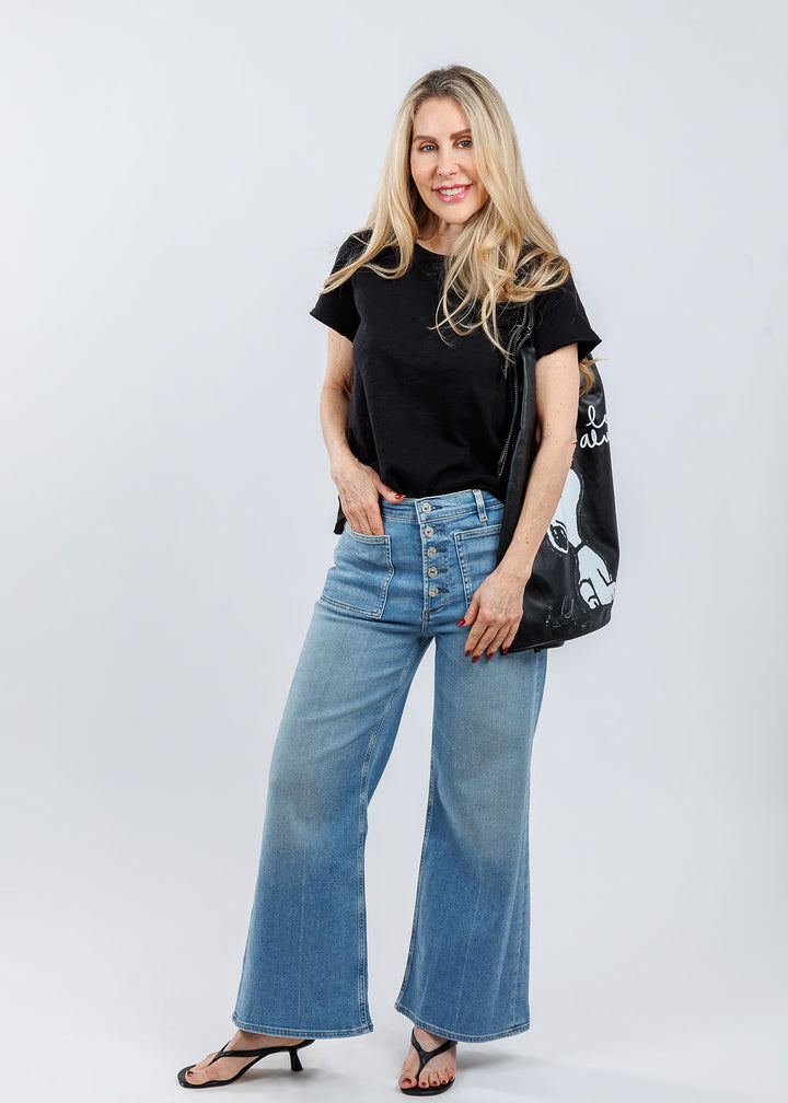 Elliott Lauren Drew Crew Boxy Tee in Black paired with Citizens of Humanity Lyra Patch Pocket Jeans in Splendor available at Barbara Katz
