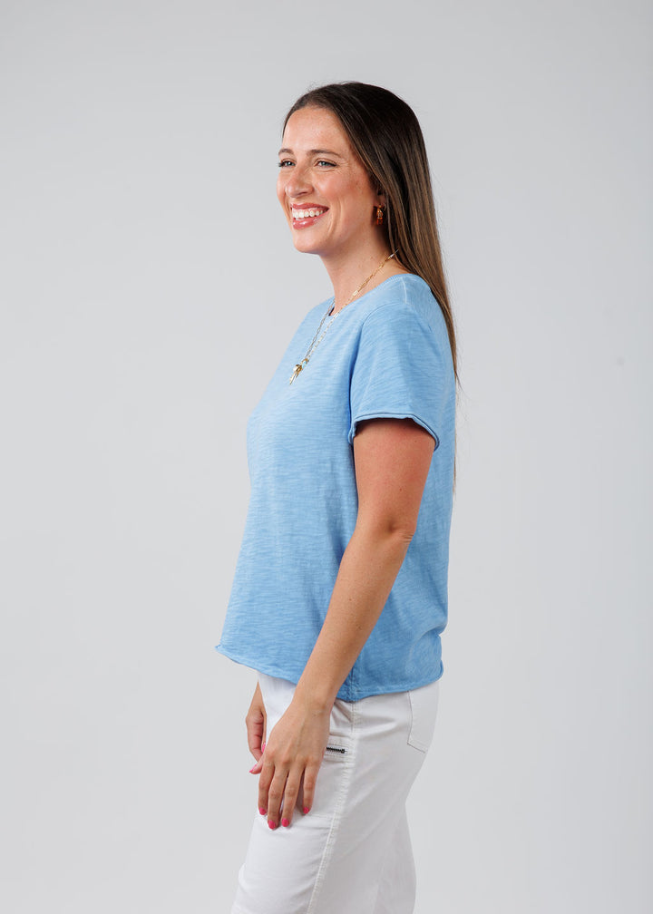 Elliott Lauren Drew Crew Boxy Tee in Denim available at Barbara Katz