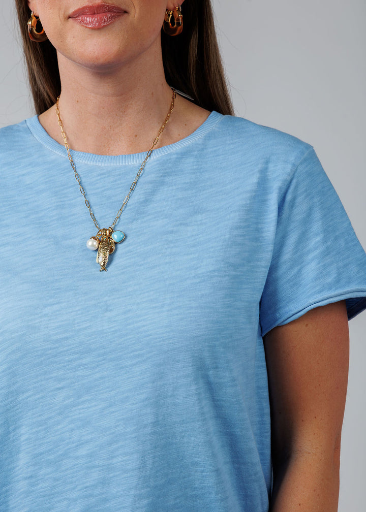 Elliott Lauren Drew Crew Boxy Tee in Denim available at Barbara Katz