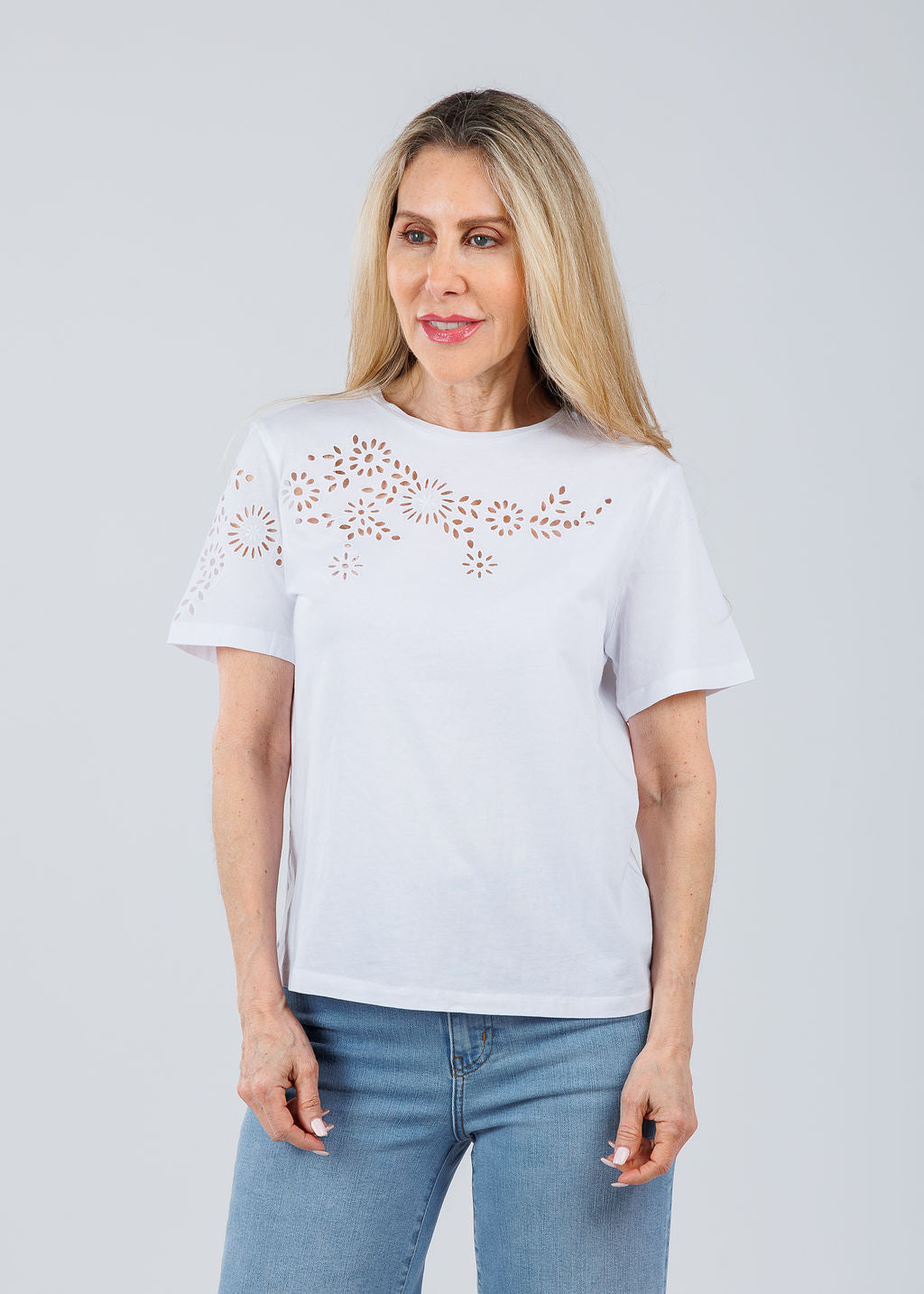 Elliott Lauren Eyelet Tee in White available at Barbara Katz