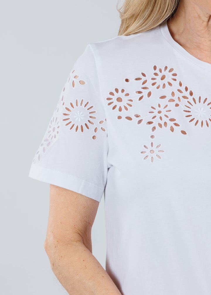 Elliott Lauren Eyelet Tee in White available at Barbara Katz