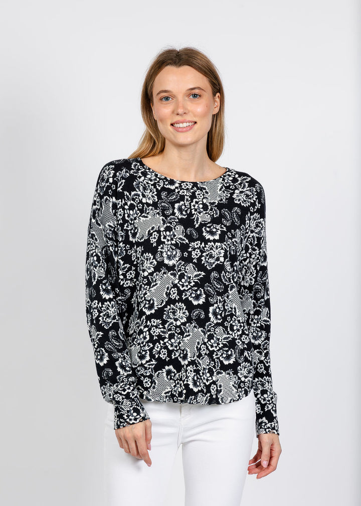 Elliott Lauren Floralis Printed Sweater in Black/White available at Barbara Katz
