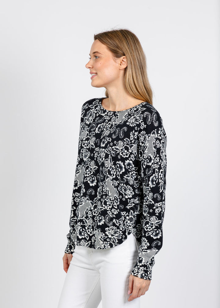 Elliott Lauren Floralis Printed Sweater in Black/White available at Barbara Katz