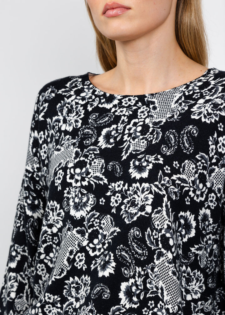 Elliott Lauren Floralis Printed Sweater in Black/White available at Barbara Katz