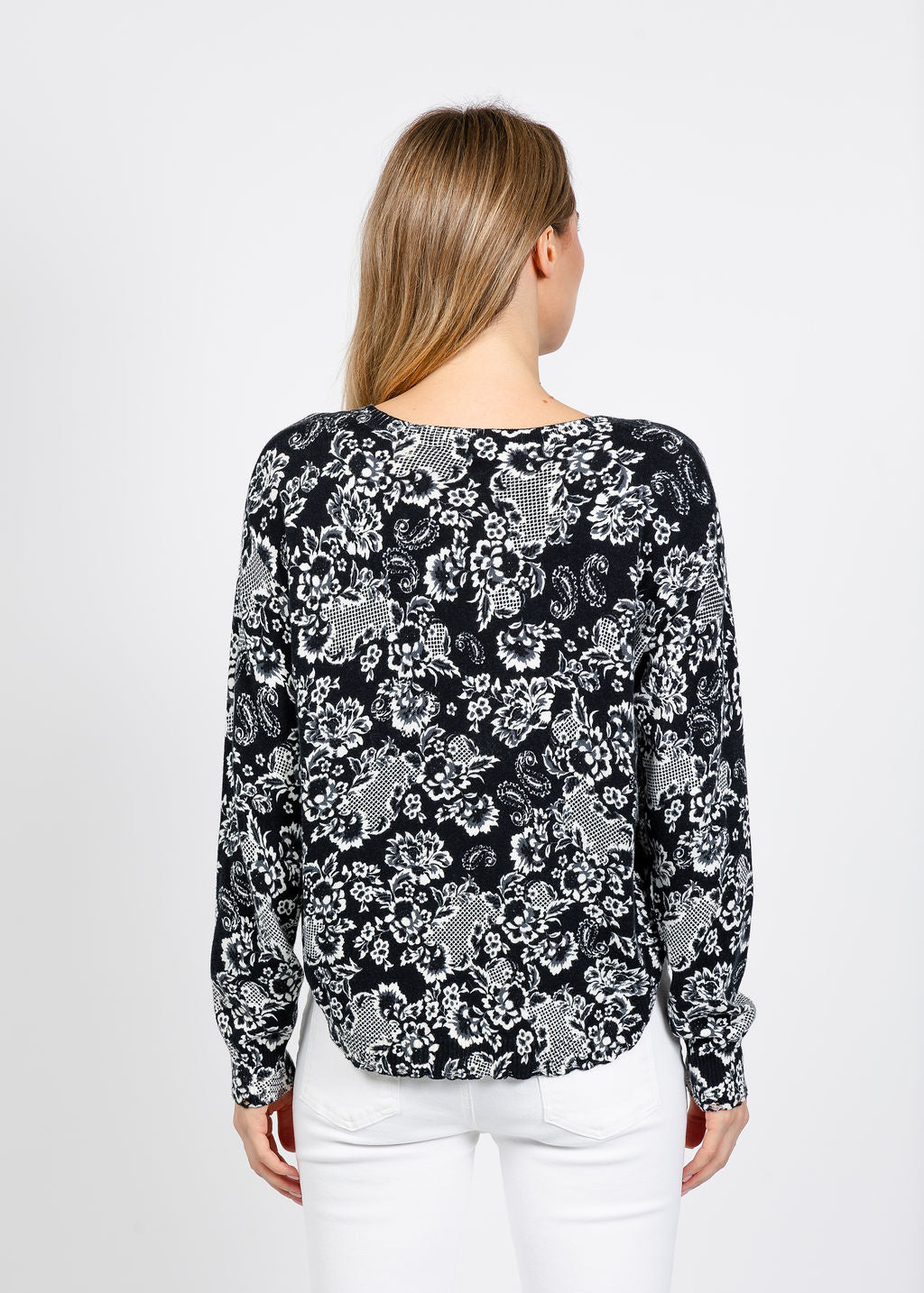 Elliott Lauren Floralis Printed Sweater in Black/White available at Barbara Katz