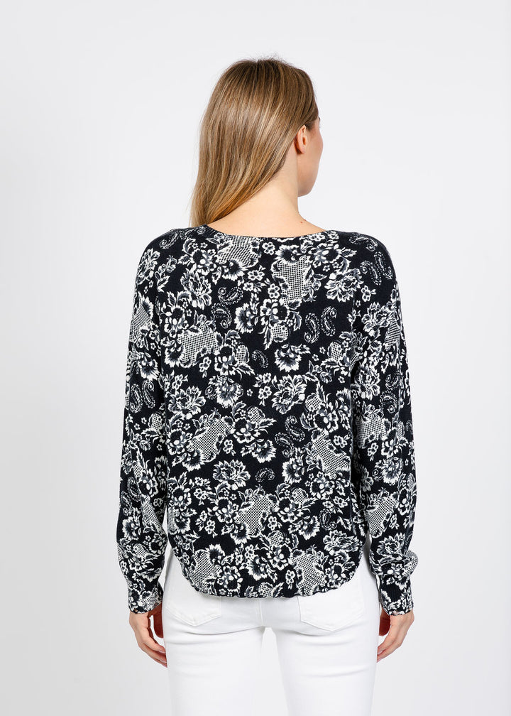 Elliott Lauren Floralis Printed Sweater in Black/White available at Barbara Katz