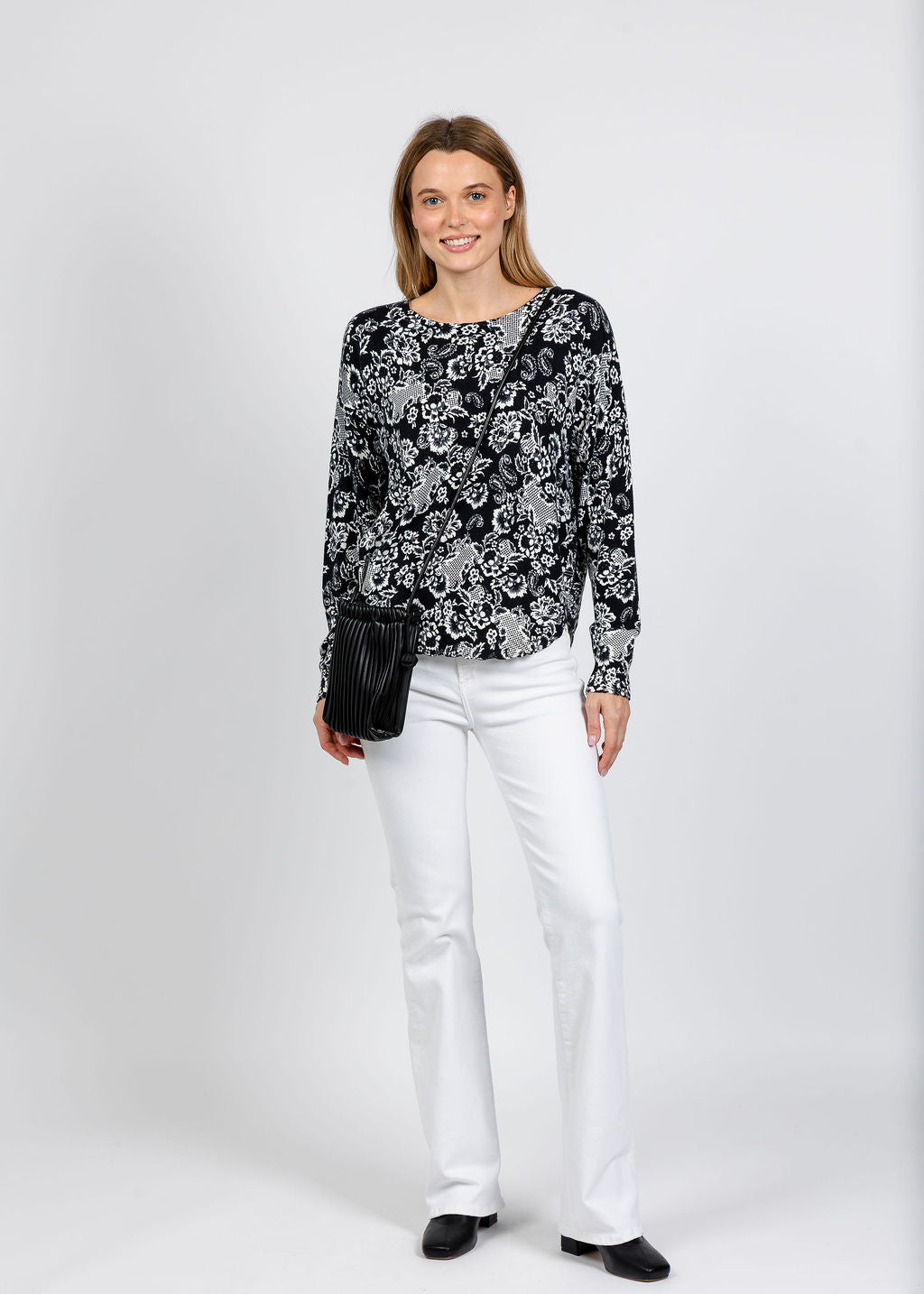 Elliott Lauren Floralis Printed Sweater in Black/White available at Barbara Katz