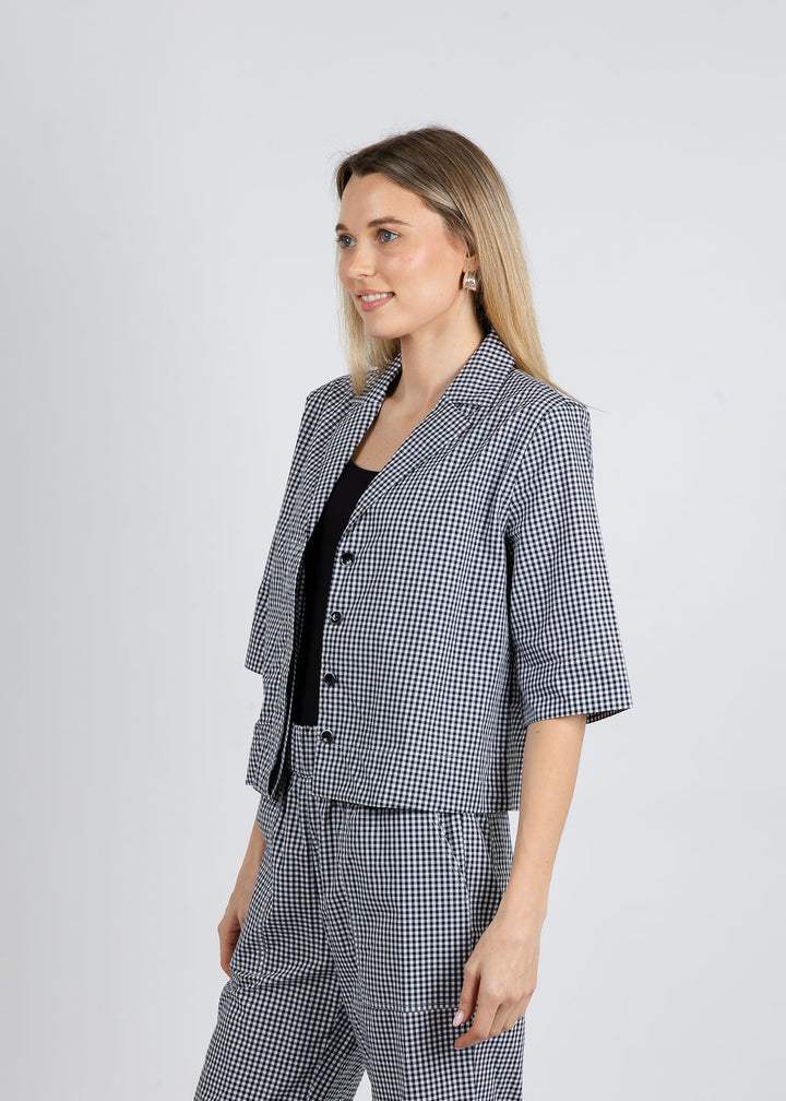 Elliott Lauren Gingham Button Front Crop Jacket in Black/White available at Barbara Katz