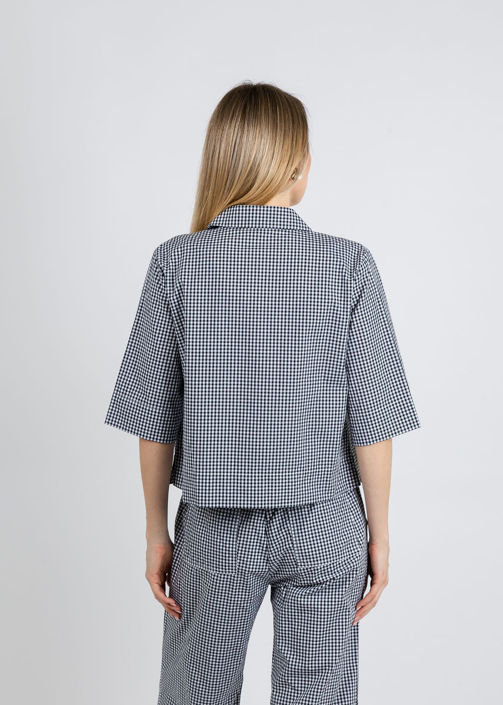 Elliott Lauren Gingham Button Front Crop Jacket in Black/White available at Barbara Katz