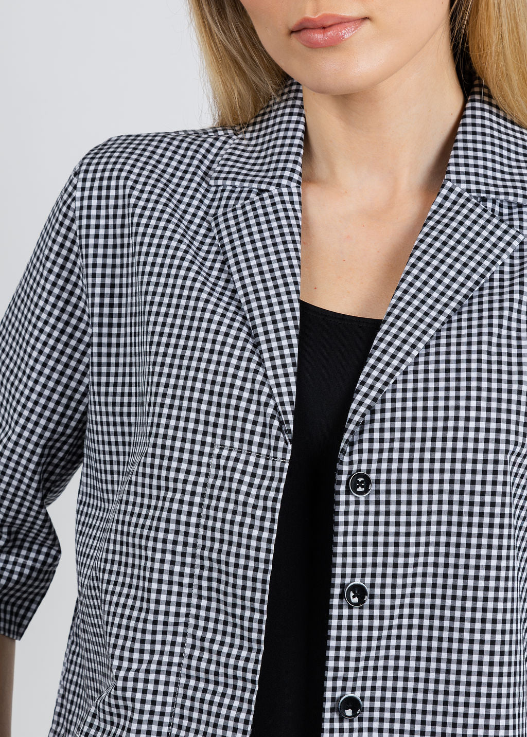 Elliott Lauren Gingham Button Front Crop Jacket in Black/White available at Barbara Katz