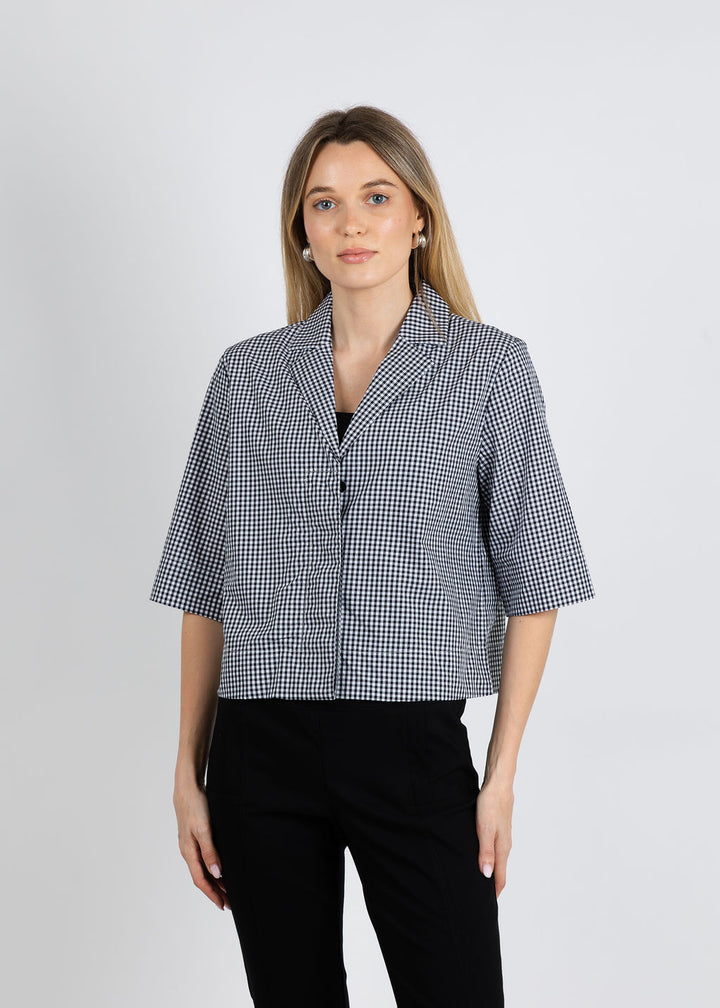 Elliott Lauren Gingham Button Front Crop Jacket in Black/White available at Barbara Katz
