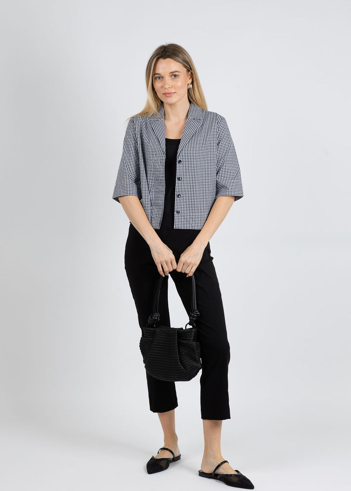 Elliott Lauren Gingham Button Front Crop Jacket in Black/White available at Barbara Katz