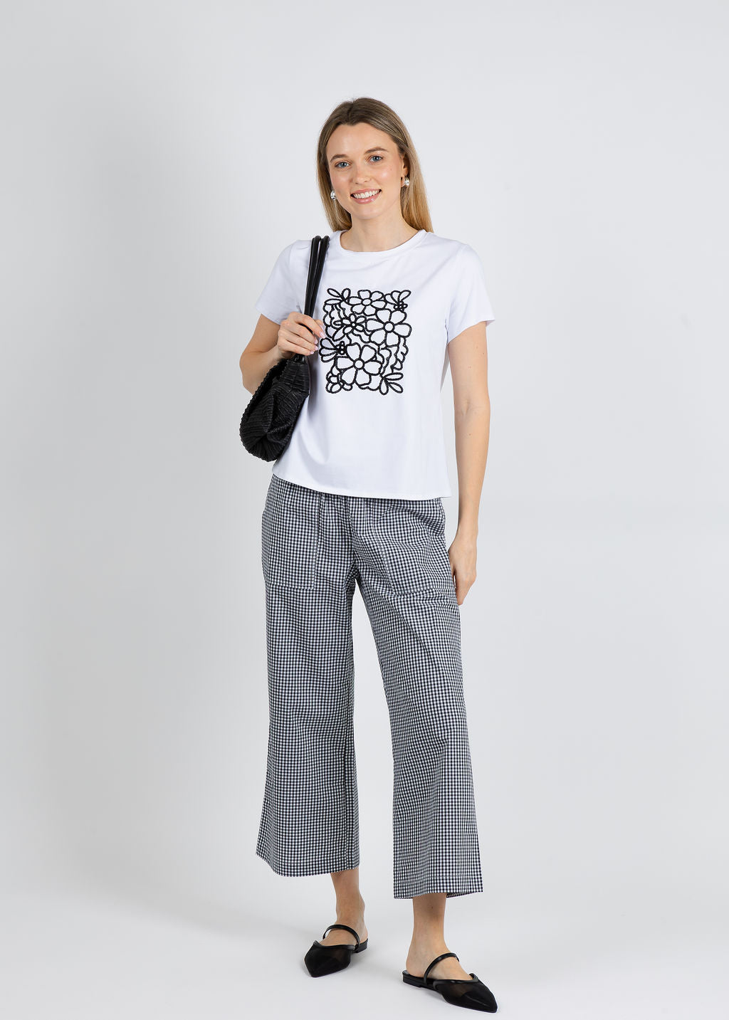 Elliott Lauren Gingham Patch Pocket Pull-On Pants - Black/White