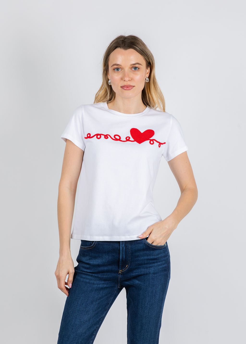 Elliott Lauren Heart Embroidered Top in White available at Barbara Katz