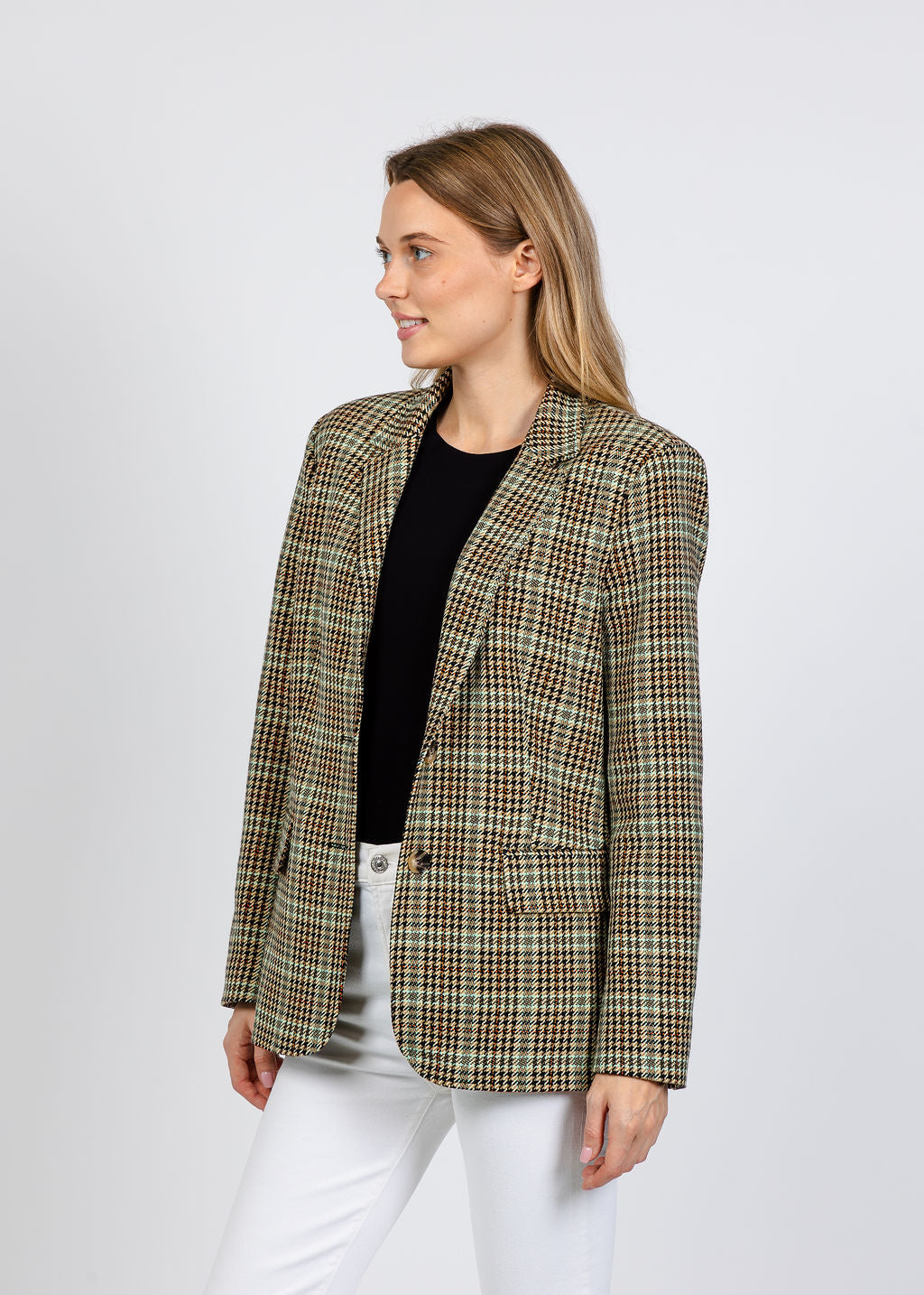 Elliott Lauren Heritage Check Blazer in Brown available at Barbara Katz