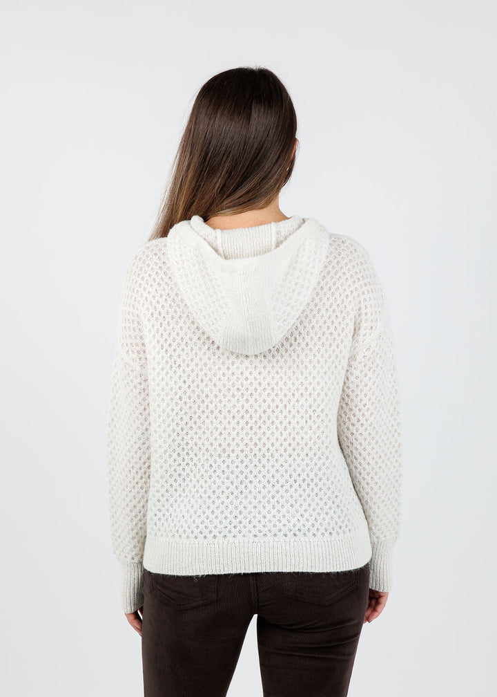 Elliott Lauren Honeycomb Cable Stitch Hoodie in Pearl available at Barbara Katz