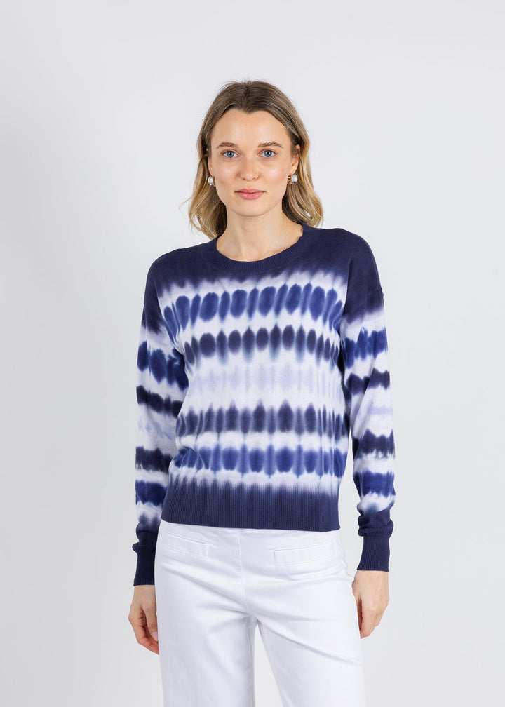 Elliott Lauren Horizontal Tie Dye Sweater in Navy available at Barbara Katz