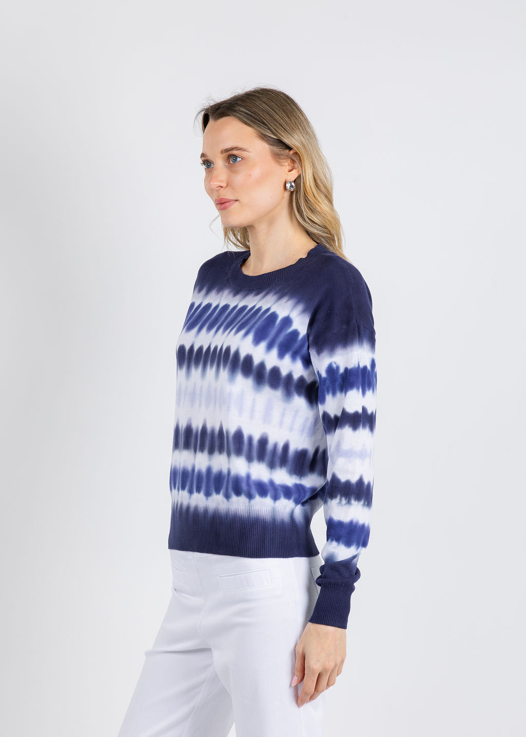 Elliott Lauren Horizontal Tie Dye Sweater in Navy available at Barbara Katz