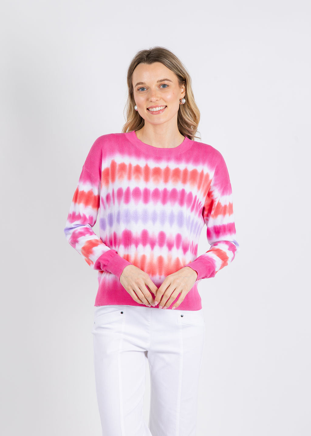 Elliott Lauren Horizontal Tie Dye Sweater in Pink available at Barbara Katz
