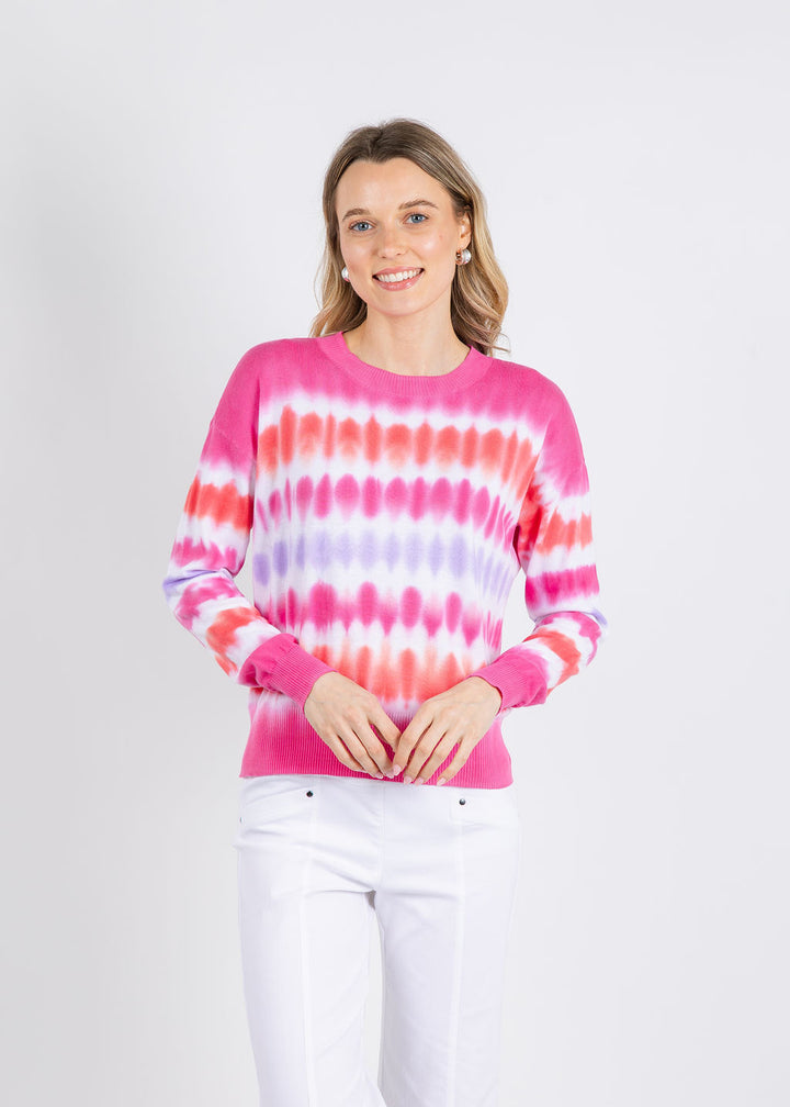 Elliott Lauren Horizontal Tie Dye Sweater in Pink available at Barbara Katz