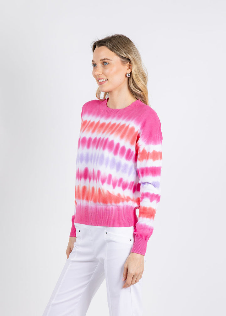 Elliott Lauren Horizontal Tie Dye Sweater in Pink available at Barbara Katz