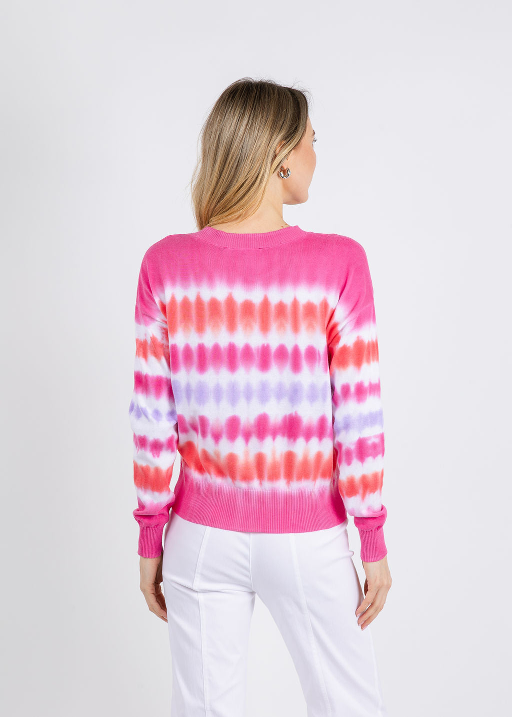 Elliott Lauren Horizontal Tie Dye Sweater in Pink available at Barbara Katz