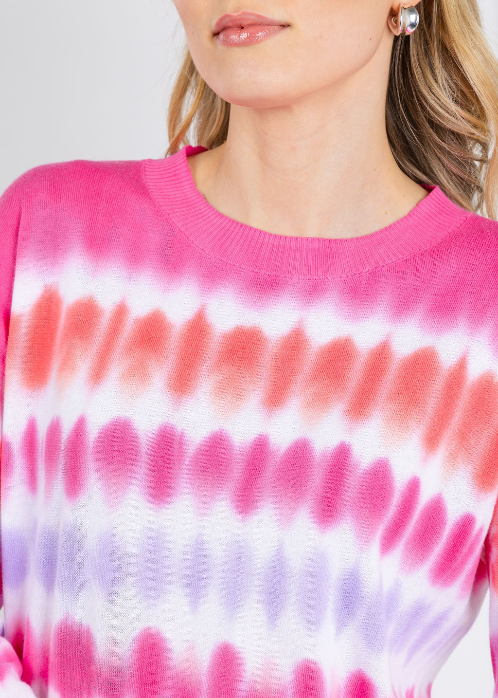 Elliott Lauren Horizontal Tie Dye Sweater in Pink available at Barbara Katz