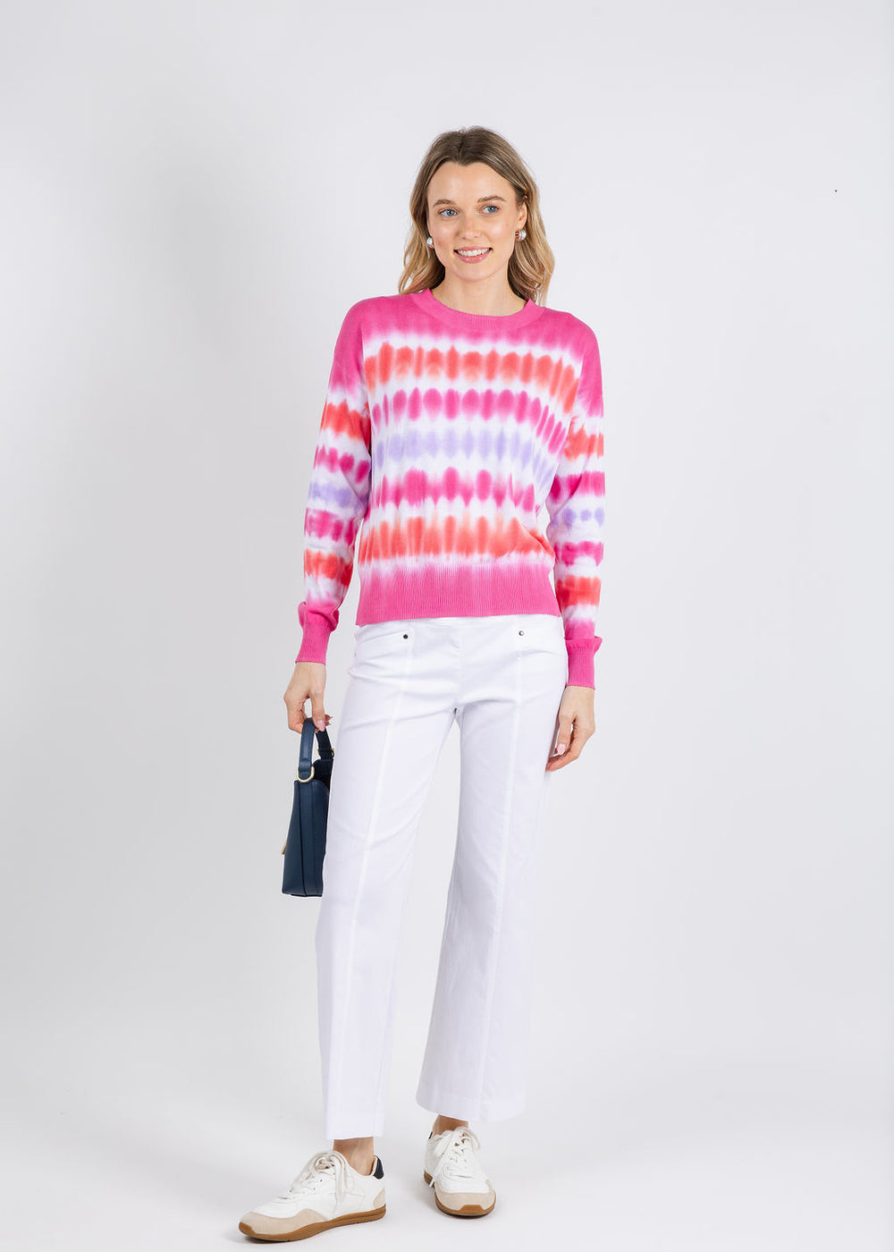 Elliott Lauren Horizontal Tie Dye Sweater in Pink available at Barbara Katz