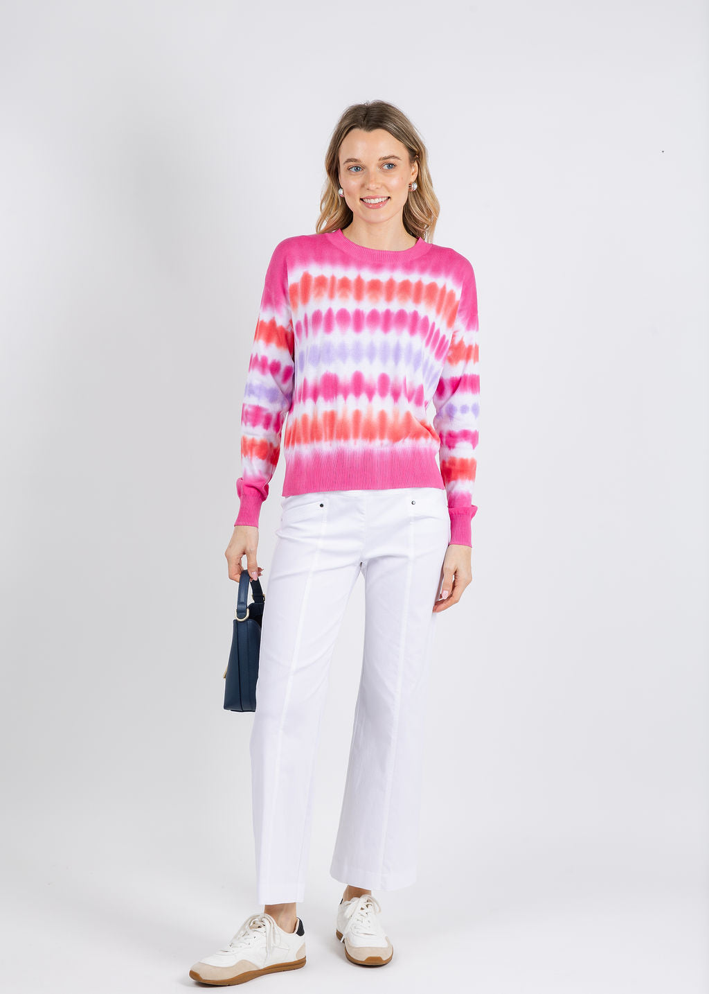 Elliott Lauren Horizontal Tie Dye Sweater in Pink available at Barbara Katz