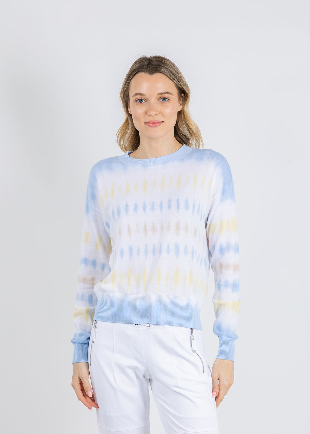Elliott Lauren Horizontal Tie Dye Sweater in Yellow available at Barbara Katz