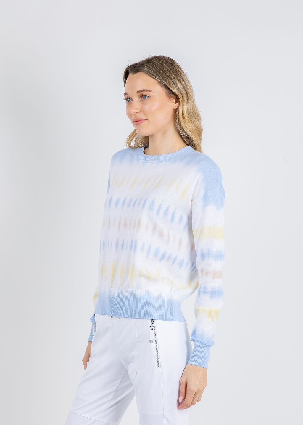 Elliott Lauren Horizontal Tie Dye Sweater in Yellow available at Barbara Katz