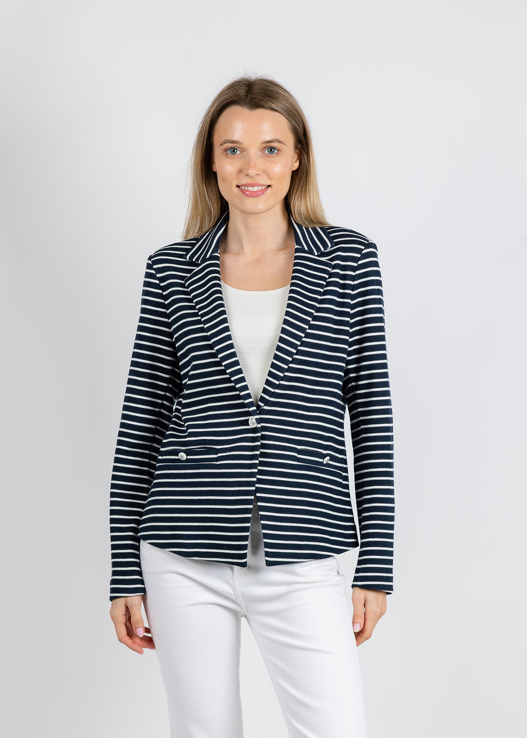 Elliott Lauren Knit Stripe Blazer in Sails Pitch available at Barbara Katz