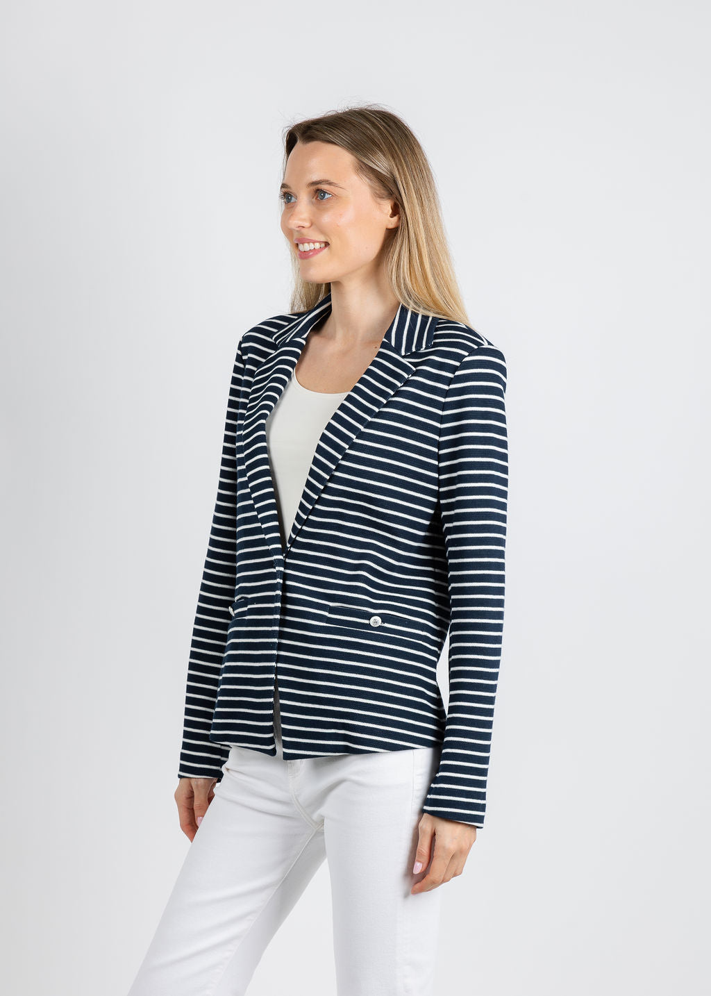 Elliott Lauren Knit Stripe Blazer in Sails Pitch available at Barbara Katz