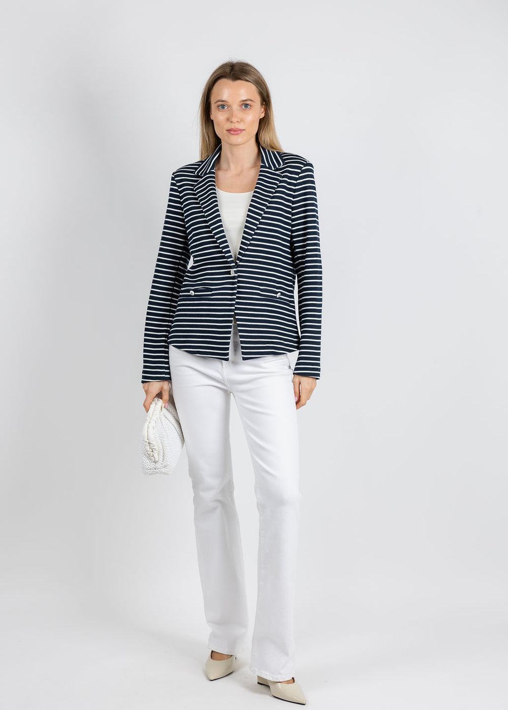 Elliott Lauren Knit Stripe Blazer in Sails Pitch available at Barbara Katz