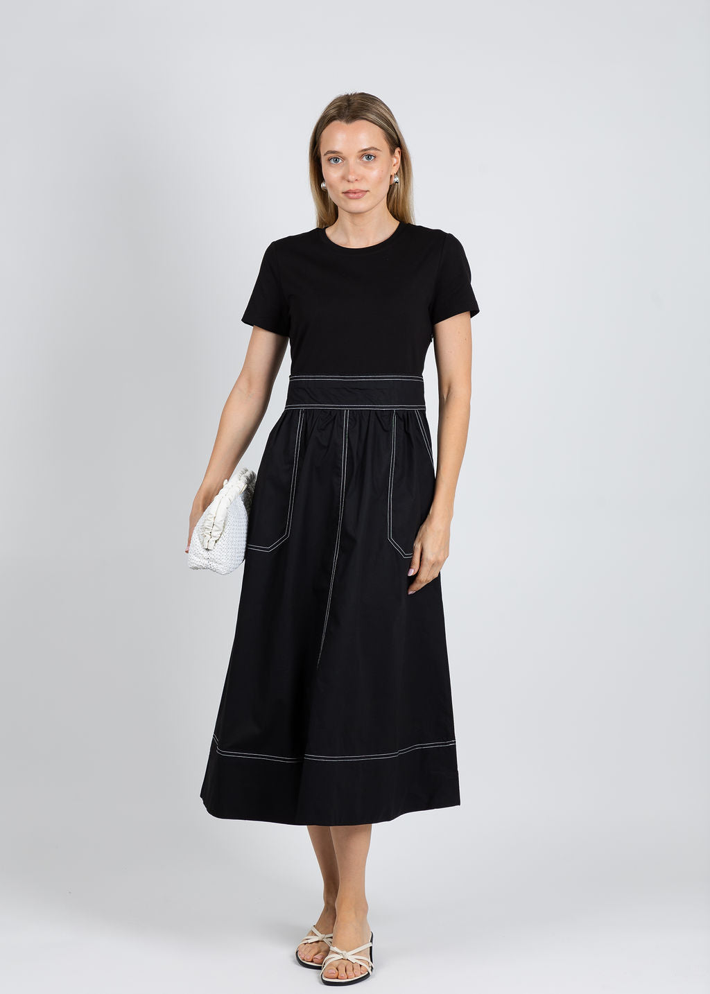 Elliott Lauren Knit Woven Combo Dress in Black available at Barbara Katz