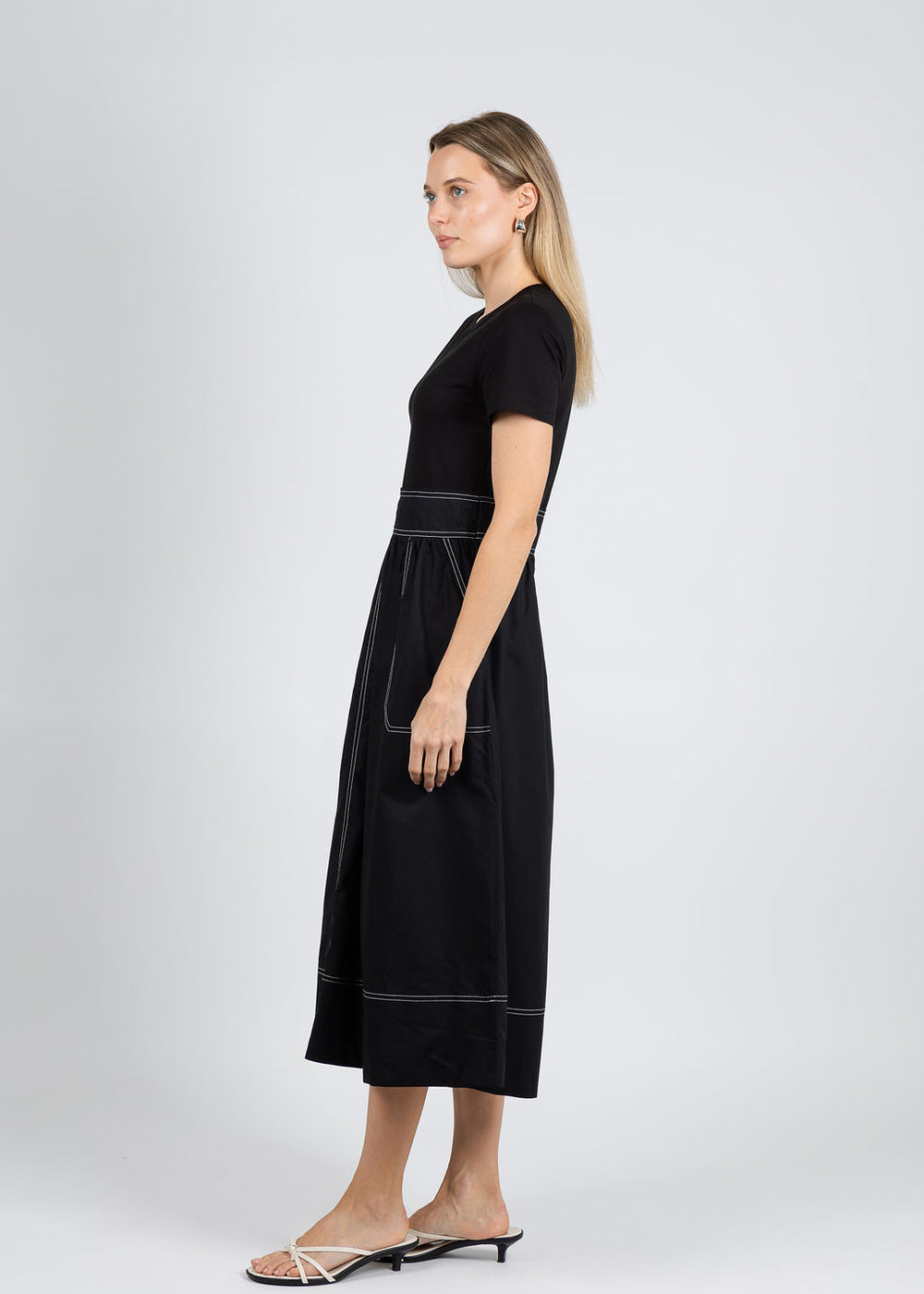 Elliott Lauren Knit Woven Combo Dress in Black available at Barbara Katz