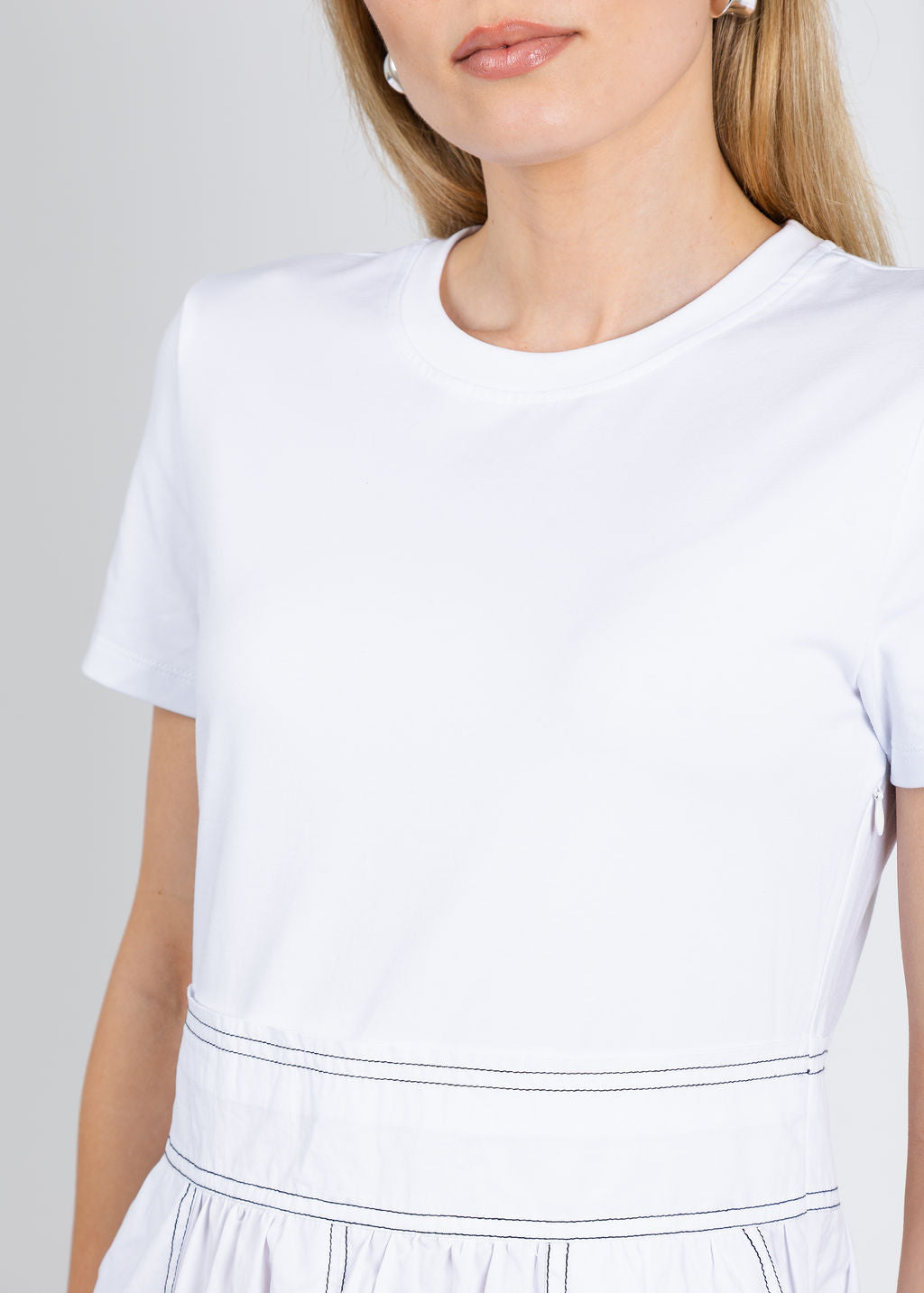 Elliott Lauren Knit Woven Combo Dress in White available at Barbara Katz