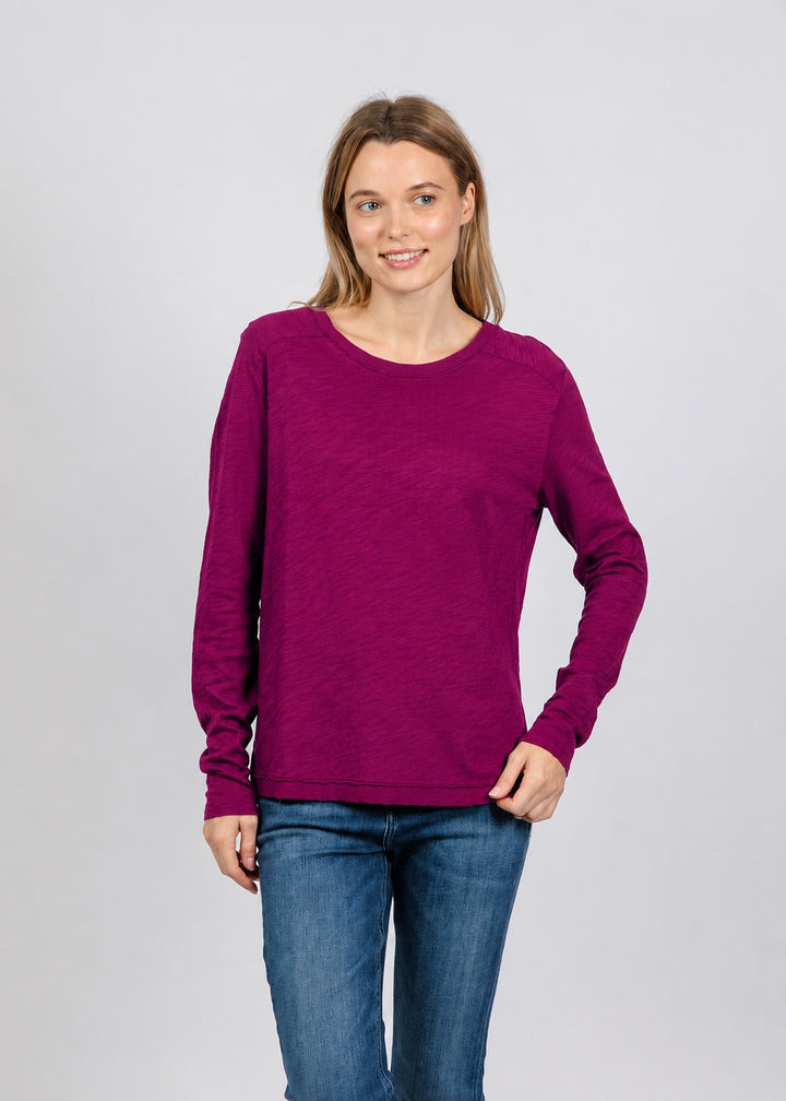 Elliott Lauren Lenny Long Sleeve Rib Trim Tee in Mulberry available at Barbara Katz