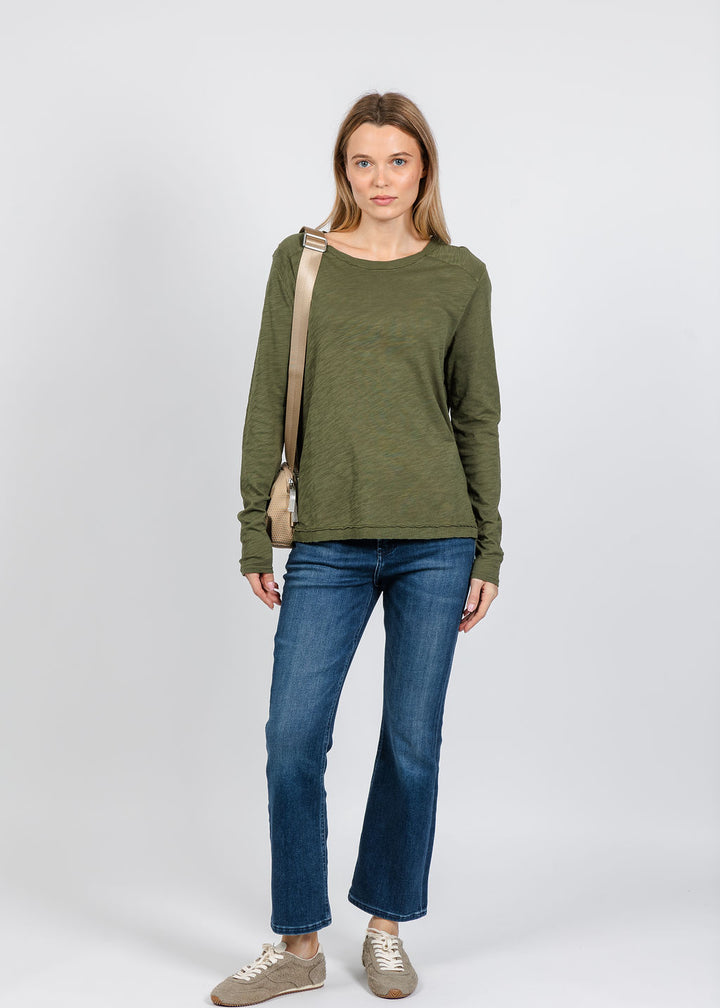 Elliott Lauren Lenny Long Sleeve Rib Trim Tee in Olive available at Barbara Katz
