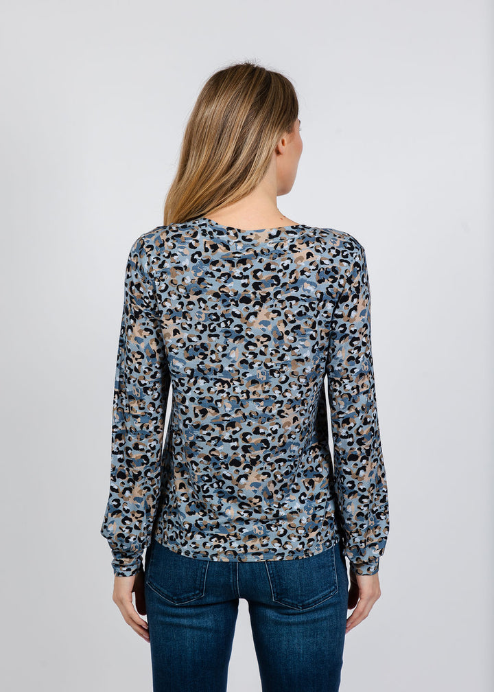 Elliott Lauren Leopard V-Neck Sweater in Blue available at Barbara Katz