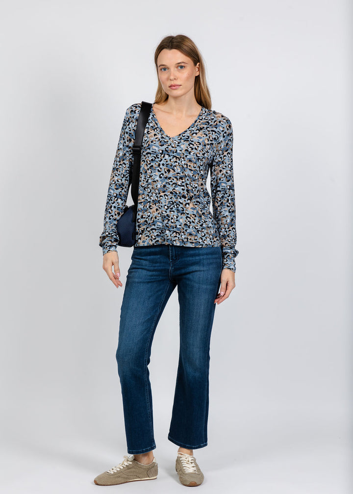 Elliott Lauren Leopard V-Neck Sweater in Blue available at Barbara Katz