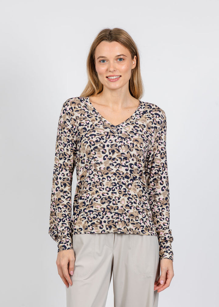 Elliott Lauren Leopard V-Neck Sweater in Pink available at Barbara Katz