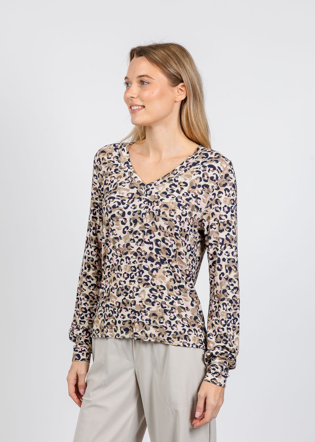 Elliott Lauren Leopard V-Neck Sweater in Pink available at Barbara Katz