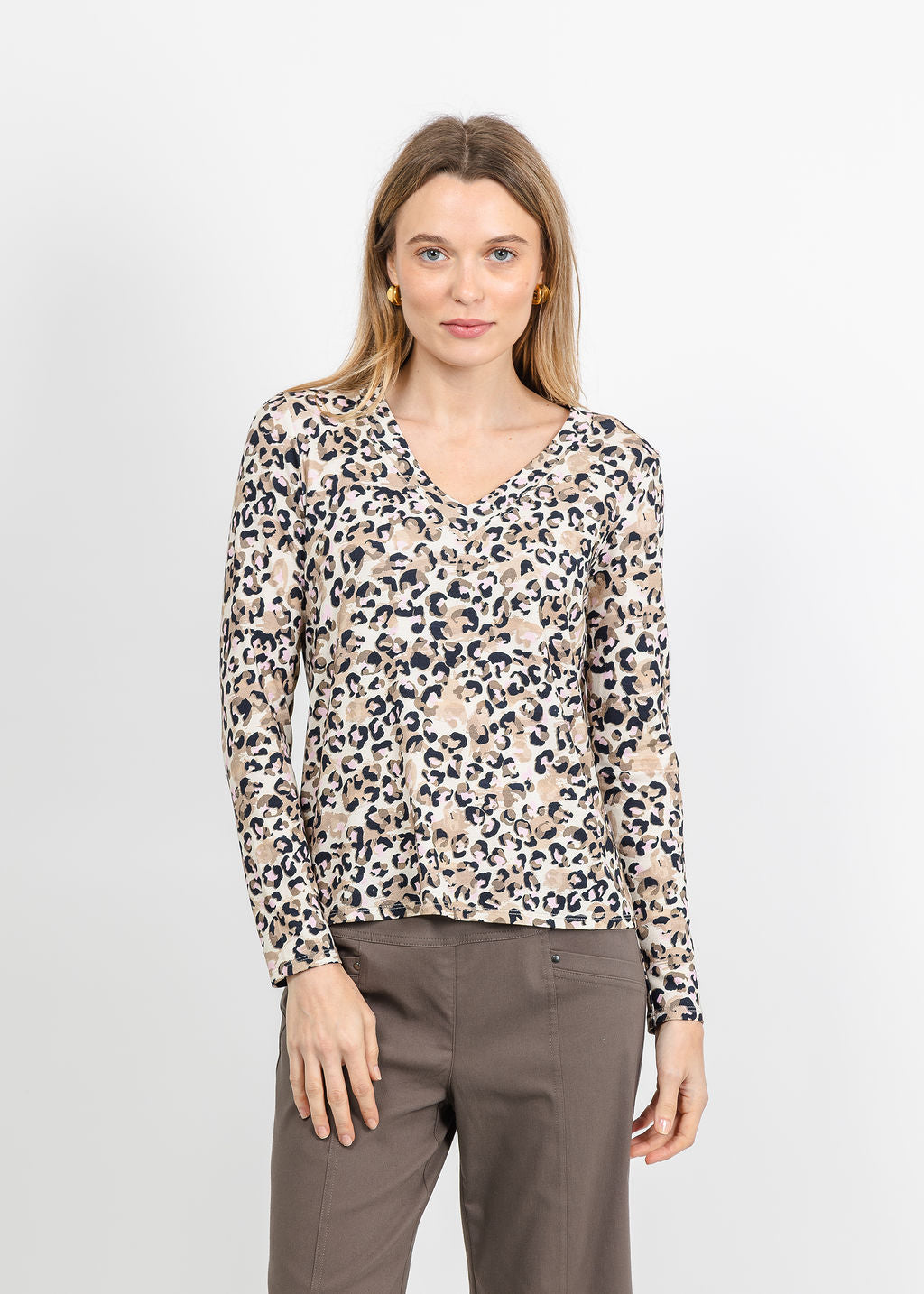Elliott Lauren Leopard V-Neck Sweater in Pink available at Barbara Katz