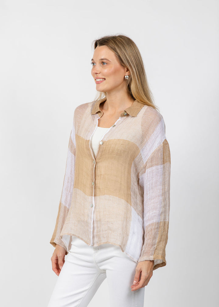Elliott Lauren Mesh Easy Button Up Shirt in Latte available at Barbara Katz