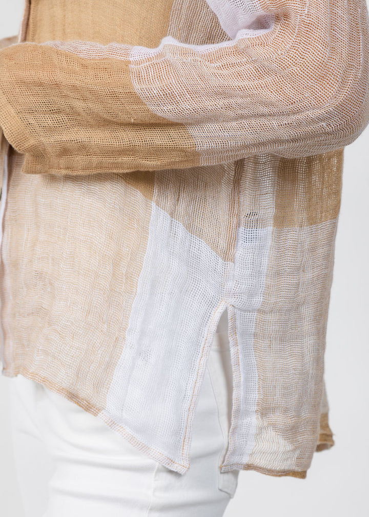 Elliott Lauren Mesh Easy Button Up Shirt in Latte available at Barbara Katz