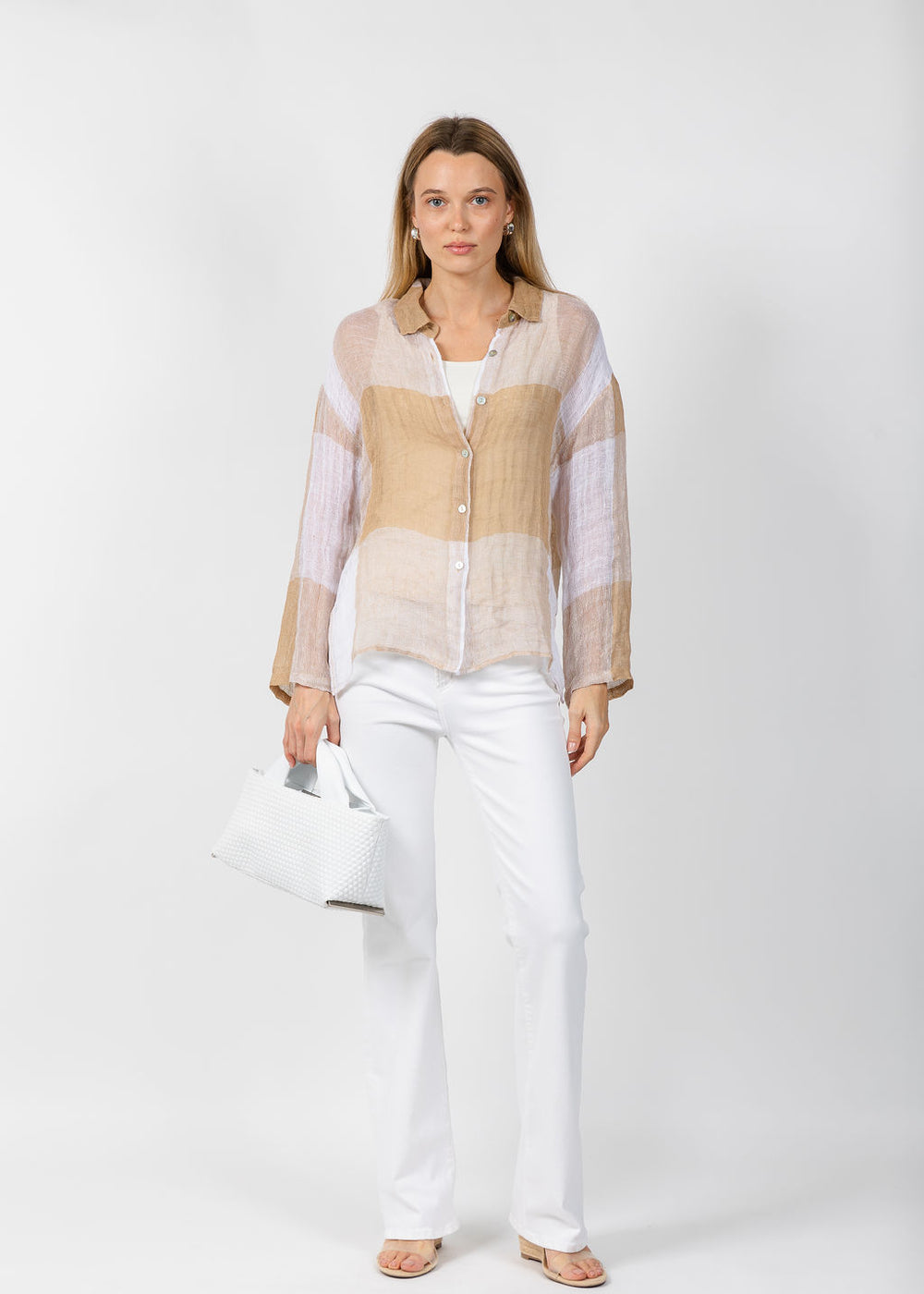 Elliott Lauren Mesh Easy Button Up Shirt in Latte available at Barbara Katz